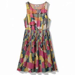 Black Rainn Sleeveless Fit Flare Dress Pleated Watercolor Print Size M